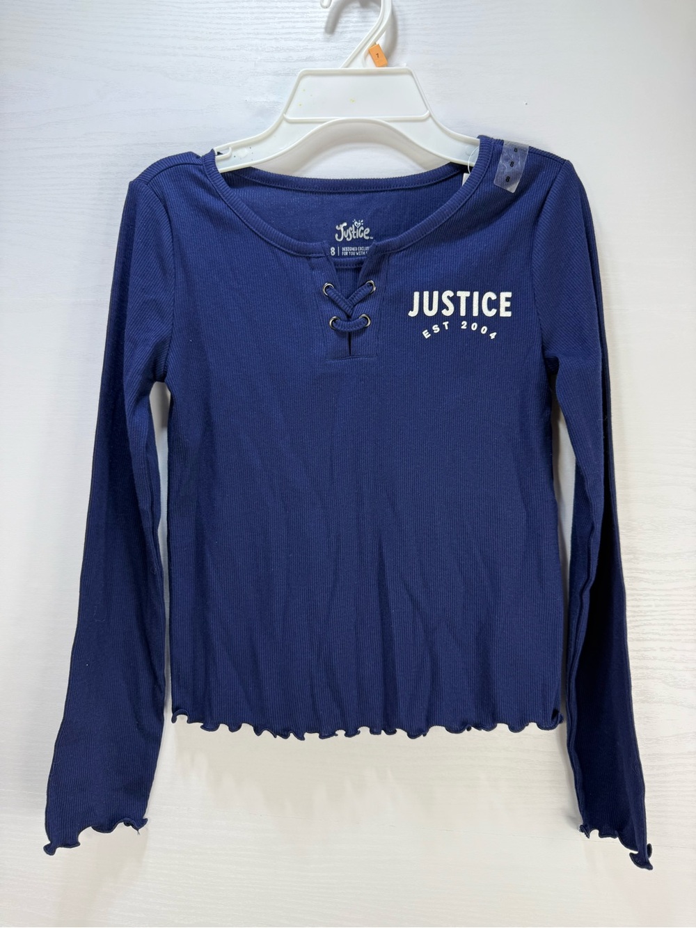 Justice Navy Ribbed Lace-Up Long Sleeve Top
